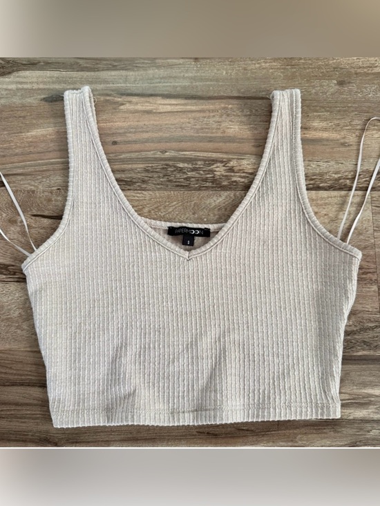 Papermoon Tops - Papermoon Cream Ribbed V-Neck Crop Top